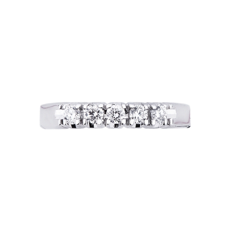 Alliance demi tour en or blanc 18k avec 5 diamants 0.25 ct