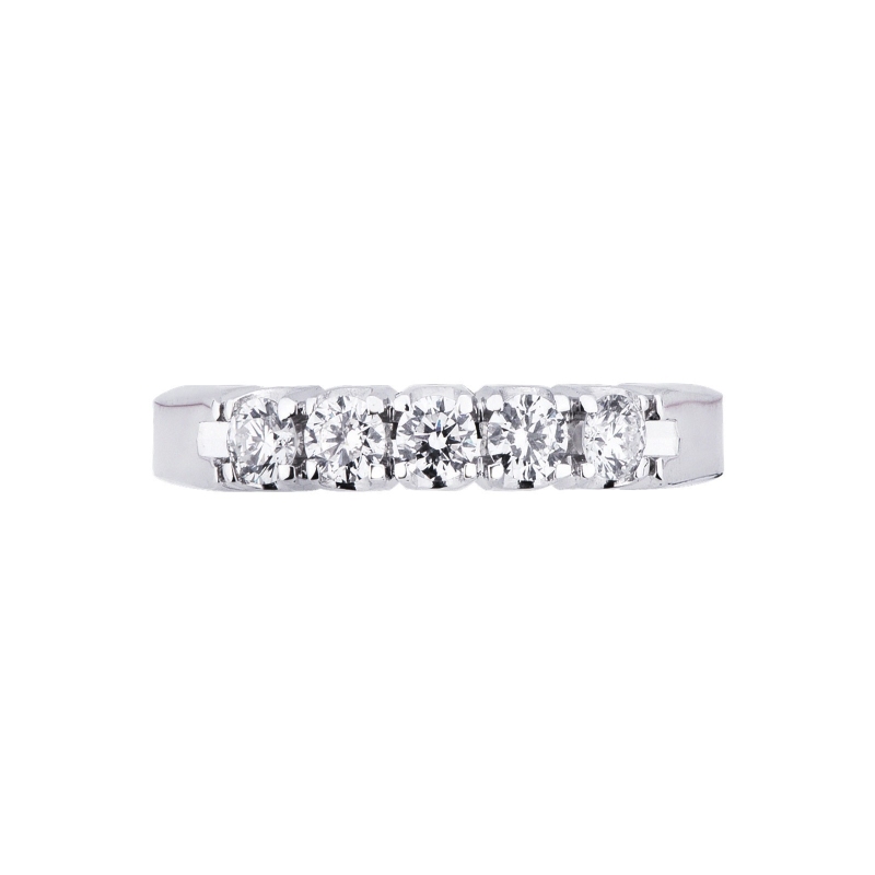 Demi alliance cinq diamants 0.40 ct et or blanc 18k