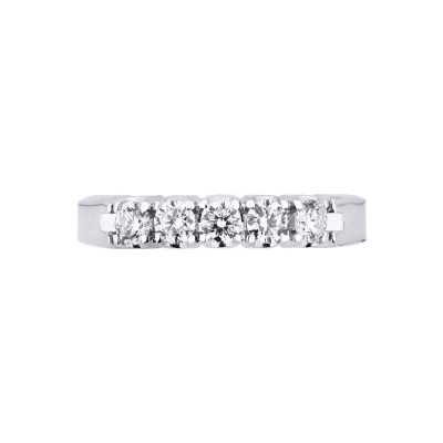 Demi alliance cinq diamants 0.40 ct et or blanc 18k