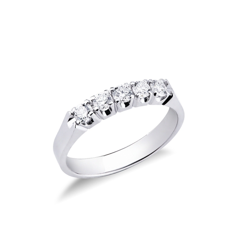 Alliance demi-tour 5 diamants 0.45 ct en or blanc 18k