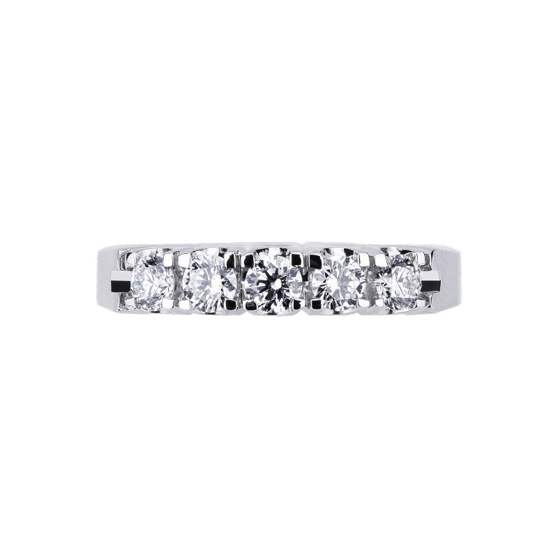 Demi alliance cinq diamants ronds 0.50 ct en or blanc 18k 
