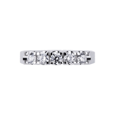 Demi alliance cinq diamants ronds 0.50 ct en or blanc 18k 