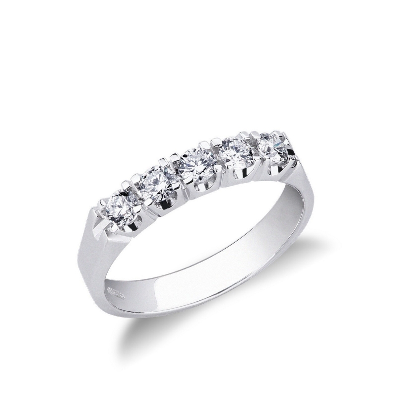 Demi alliance cinq diamants ronds 0.50 ct en or blanc 18k 