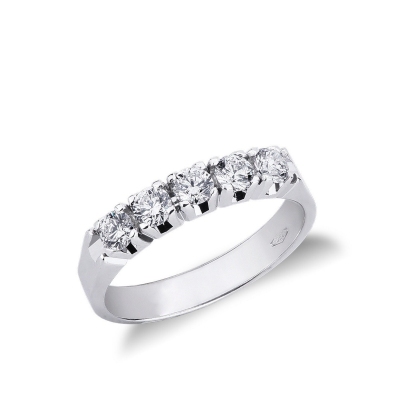 Demi alliance en or blanc 18k avec 5 diamants 0.60 ct
