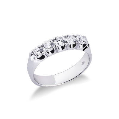 Bague demi tour à 5 diamants 0.90 ct en or blanc 18k 
