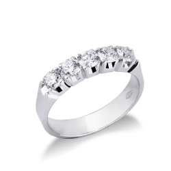 Bague demi alliance à 5 diamants en or blanc 18k 