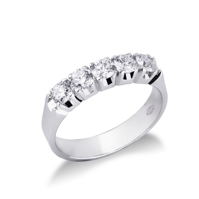 Bague demi alliance à 5 diamants en or blanc 18k 