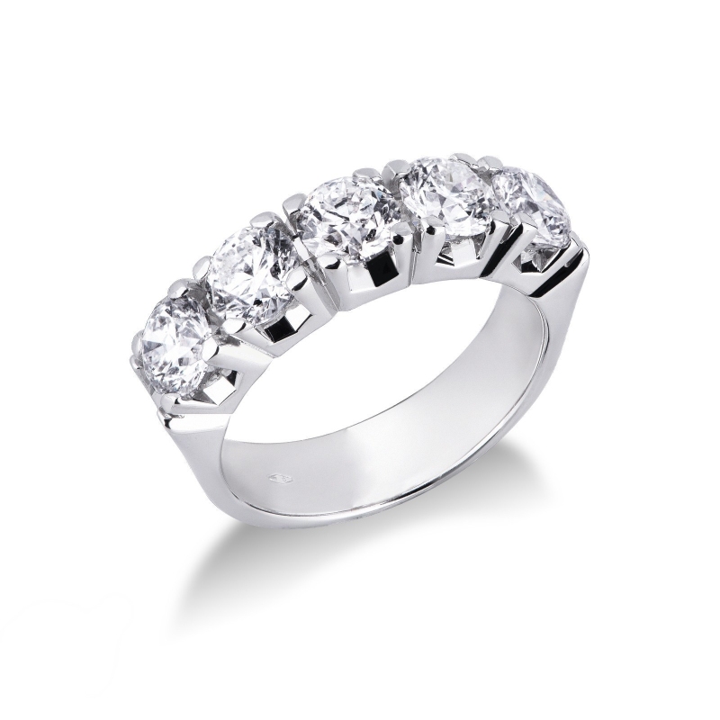 Bague Alliance 5 pierres en or blanc 18k avec diamants 2,50 ct