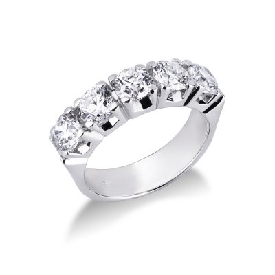 Bague Alliance 5 pierres en or blanc 18k avec diamants 2,50 ct