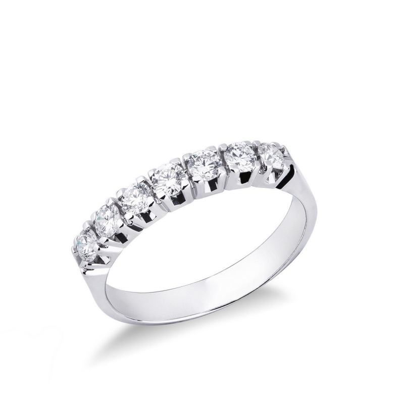Demi alliance 7 diamants 0.60 ct en or blanc 18k