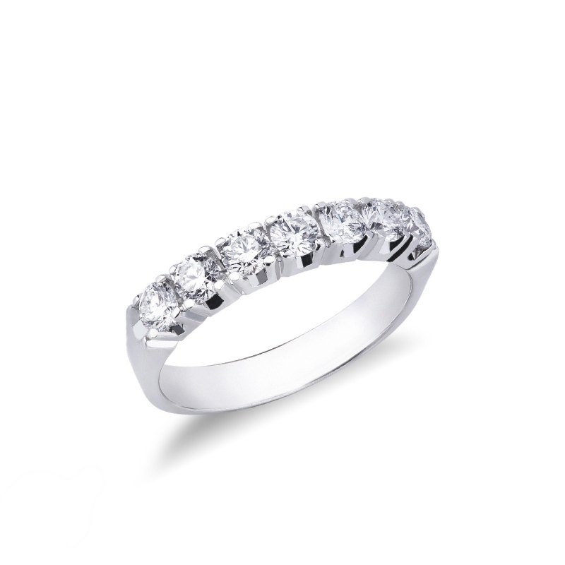 Bague demi tour à 7 diamants 0.90 ct en or blanc 18k