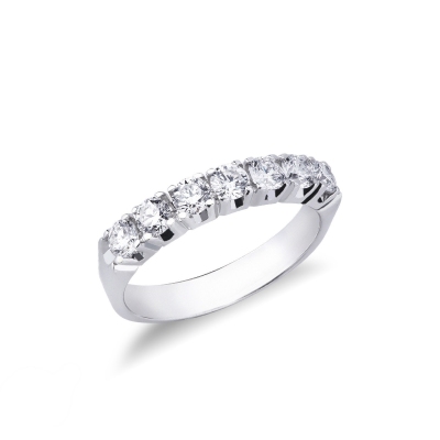 Bague demi tour à 7 diamants 0.90 ct en or blanc 18k