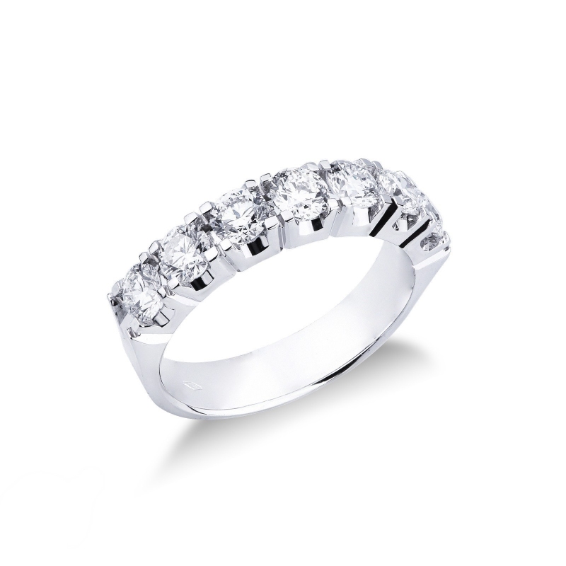 Bague demi alliance en Or Blanc 18k avec 7 Diamants ct 1.50