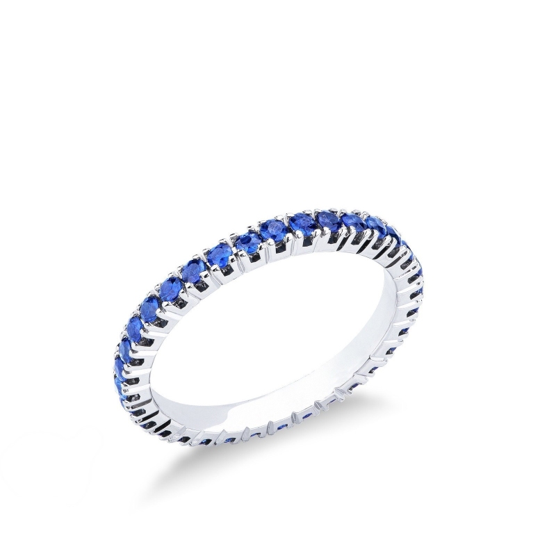 Bague Eternity or blanc 18k avec saphirs bleus 1,01 ct