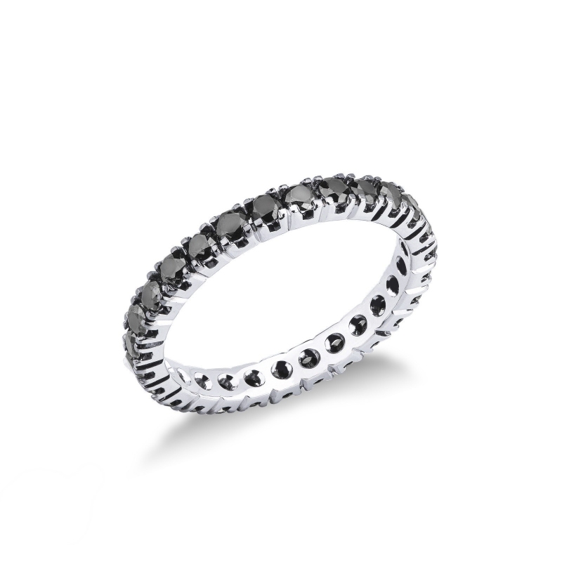 Bague éternité Diamants noirs or blanc 18 carats