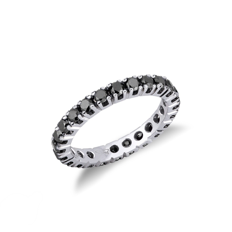 Bague Eternity à griffes en or blanc 18k avec diamants noirs