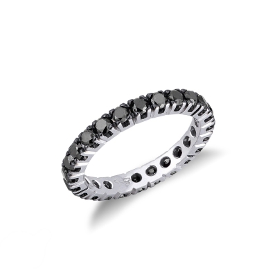 Bague eternity à griffes en or blanc 18 carats diamants noirs