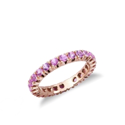 Bague Eternity en or rose 18 carats sertie saphirs roses