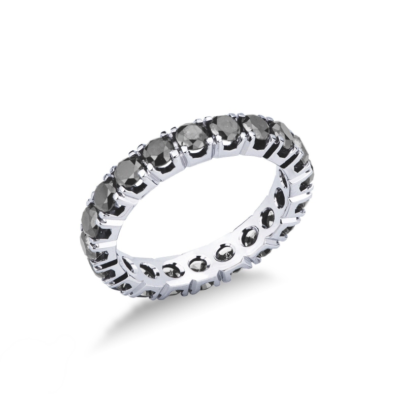  Bague Éternité en or blanc 18k avec diamants noirs