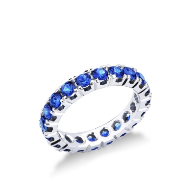 Bague Eternity or blanc 18k avec saphirs bleus