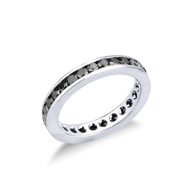 Bague eternity en or blanc 750 avec diamants noirs