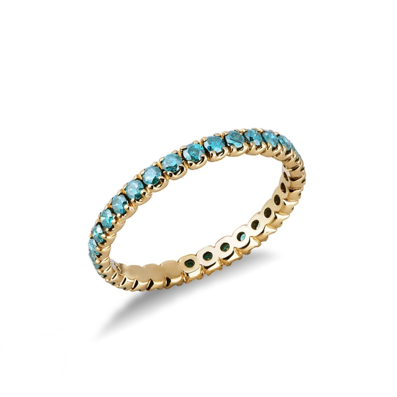 Bague Éternité griffes en or jaune 18k avec diamants bleus