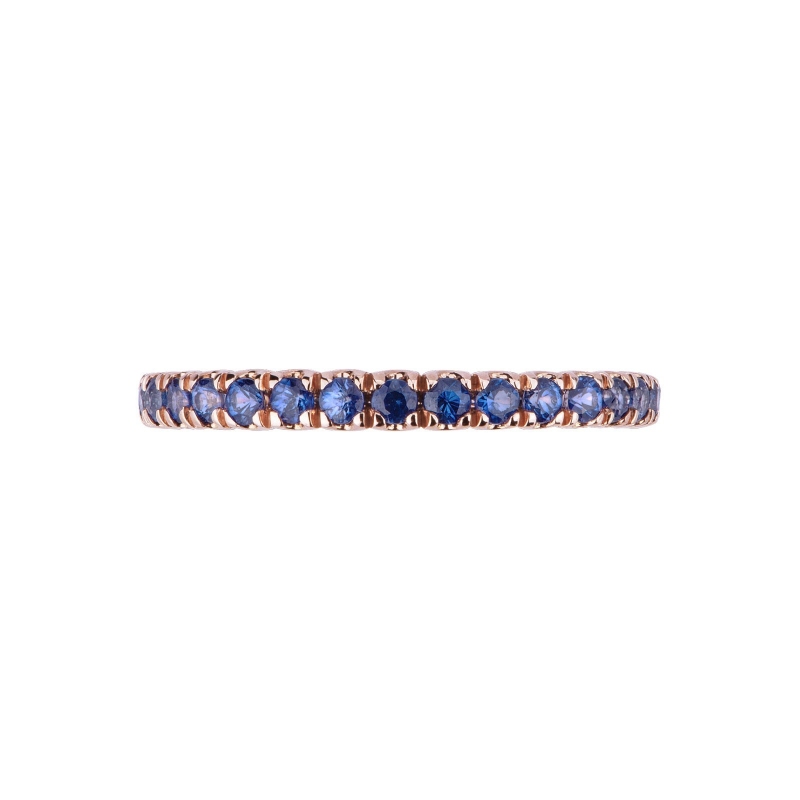Bague rivière de saphirs bleu en Or Rose 18k