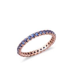 Bague rivière de saphirs bleu en Or Rose 18k