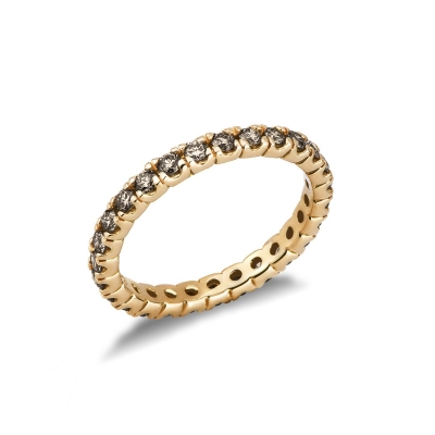 Bague d’éternité à griffes en Or Jaune 18k et diamants marron