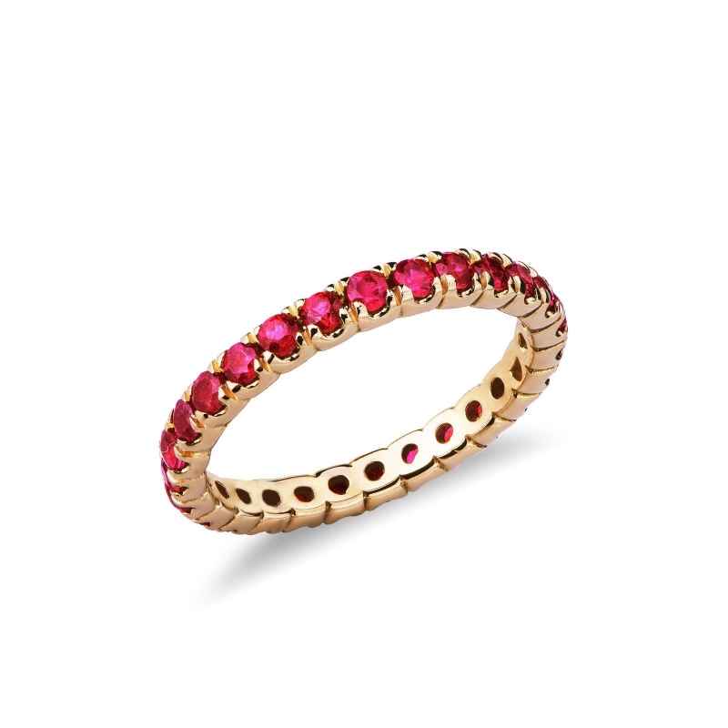 Bague d’éternité en Or Jaune 18k avec rubis