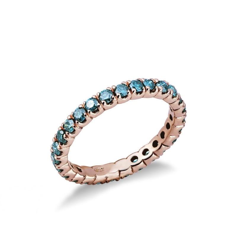 Bague d’éternité à griffes en Or Rose 18k et diamants blue