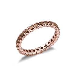 Bague d’éternité à griffes en Or Rose 18k et diamants couleur cognac