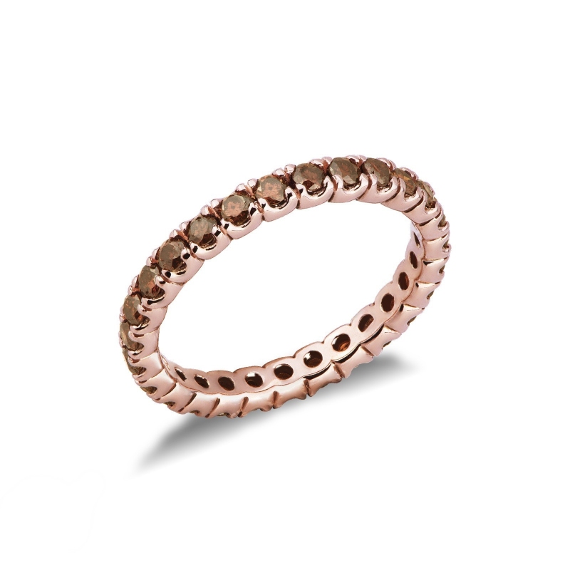 Bague d’éternité à griffes en Or Rose 18k et diamants couleur cognac