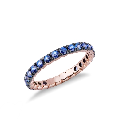 Bague or rose 18k saphirs bleu pointes brunies