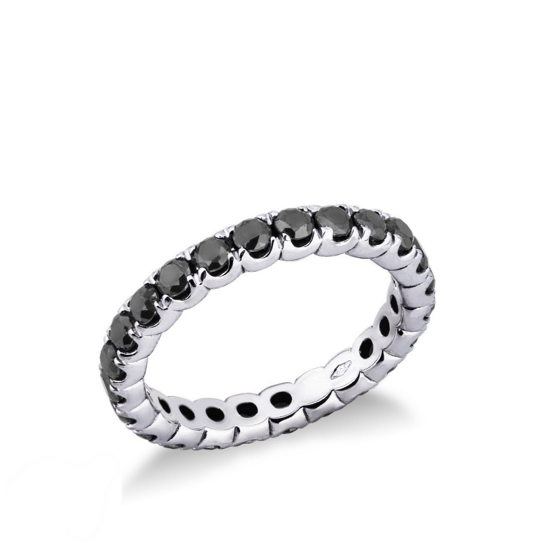 Bague homme Eternity à griffes en or blanc 18k sertie de diamants noirs