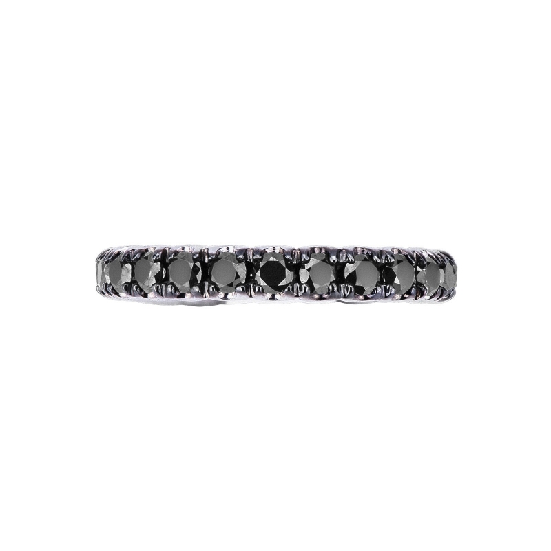 Bague éternité en or blanc 18k avec diamants noirs et griffes brunies