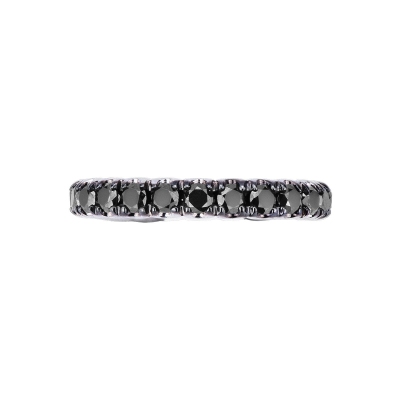Bague éternité en or blanc 18k avec diamants noirs et griffes brunies
