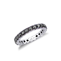 Bague éternité en or blanc 18k avec diamants noirs et griffes brunies