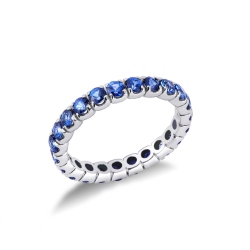 Bague d’éternité saphir bleu à tour complet en or blanc 18k
