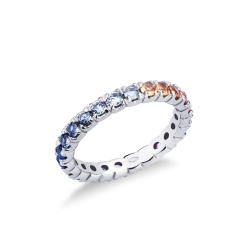 Bague eternity en or blanc 18k avec saphirs multicolores