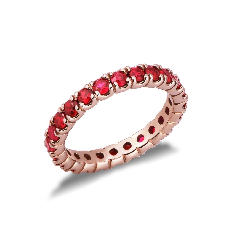 Bague Eternity en or rose 18k avec rubis
