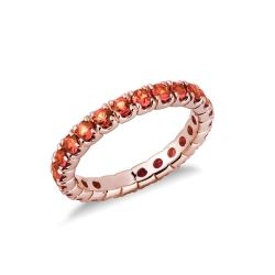 Bague Eternity en or rose 18k avec saphirs orange et diamants