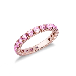Bague Eternity en or rose 750 avec saphirs roses