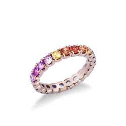 Bague Eternity en or rose 18k sertie de saphirs multicolores