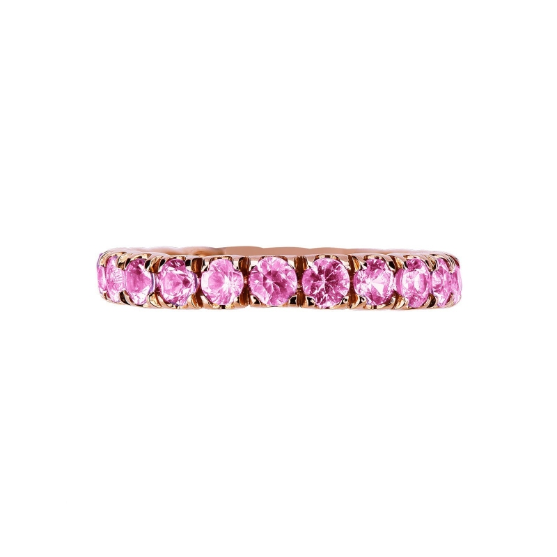 Bague Eternity en or rose 18k avec saphirs roses