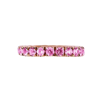 Bague Eternity en or rose 18k avec saphirs roses