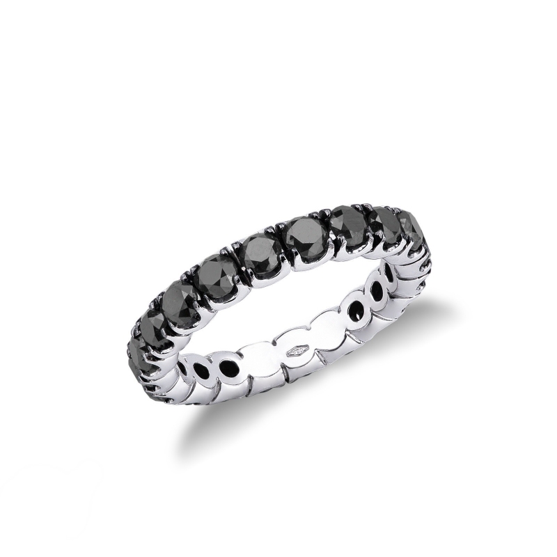 Bague Eternity en or blanc 18 carats sertie de diamants noirs 