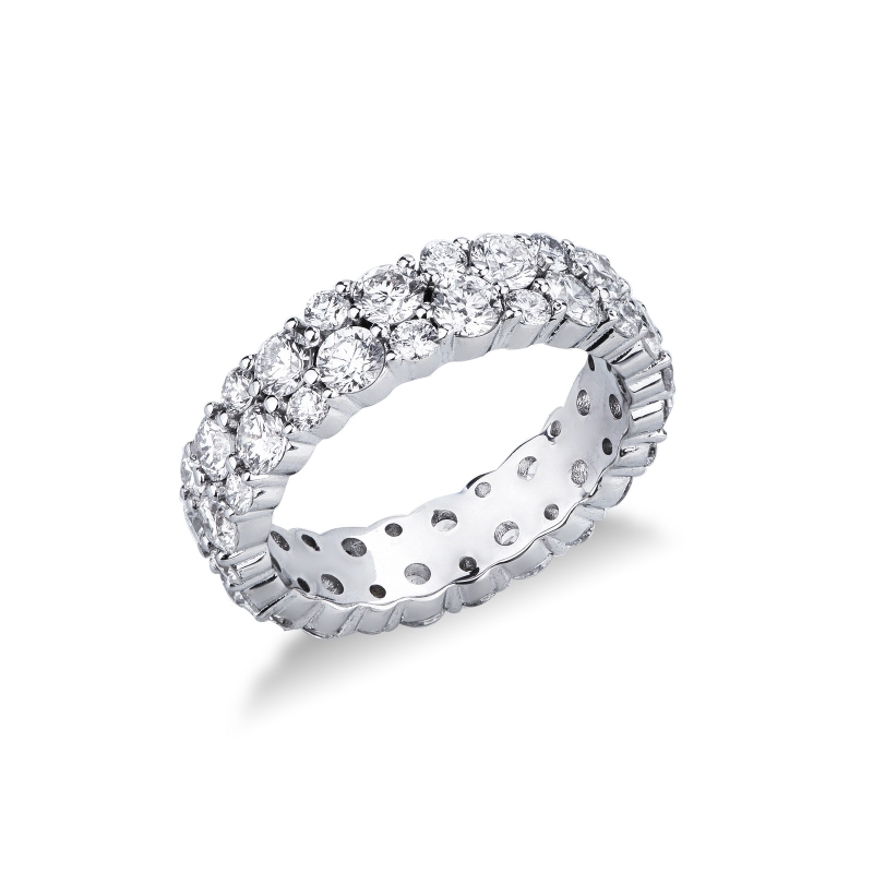 Bague éternité 2 rangées de diamants en or blanc 18 ct