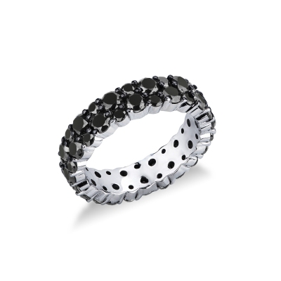 Bague d'éternité en or blanc 750 avec diamants noirs