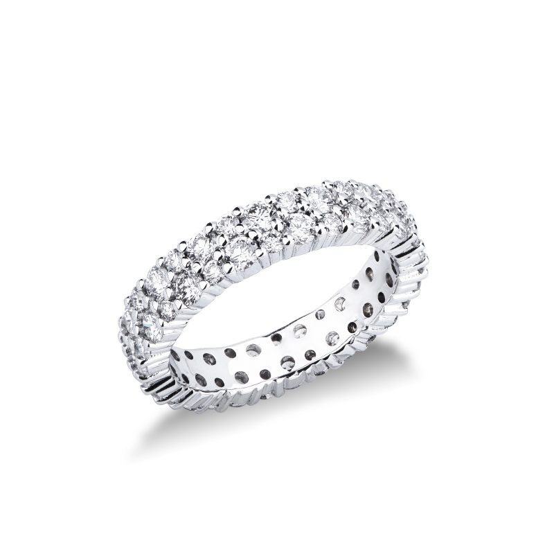 Bague eternity en or blanc 18k avec deux rangées de diamants 